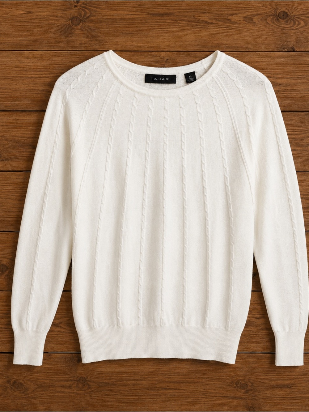Tahari Elegant White Cable Crewneck Sweater - Picture 11 of 11